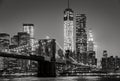New York by night. Brooklyn Bridge, Lower Manhattan â Black an Royalty Free Stock Photo